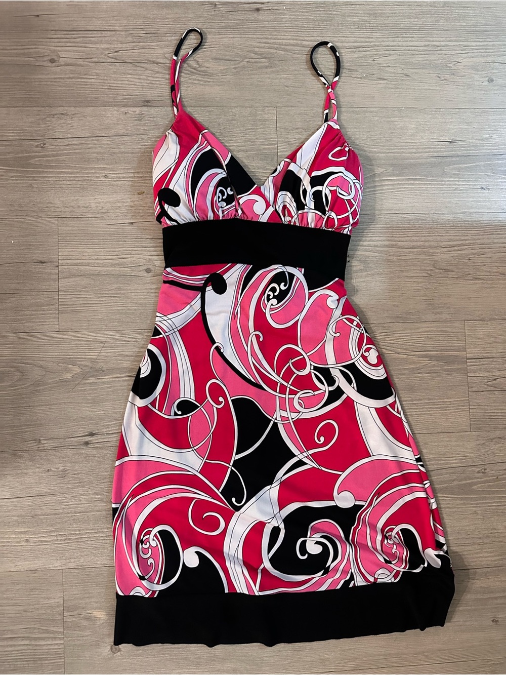 Taboo Pink, Black & White Swirl Mini Dress